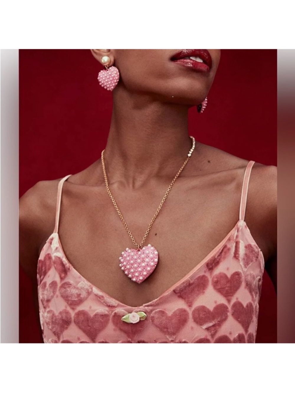 Betsey Johnson NECKLACE only heart studded pendant Valentine’s Day